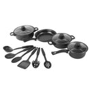 12-Piece Nonstick Cookware Set with Maifan Stone Coating – Stackable Pots and Pans Set with Lids, Milk Pot & Frying Pan, Compatible with All Cooktops