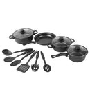12-Piece Nonstick Cookware Set with Maifan Stone Coating – Stackable Pots and Pans Set with Lids, Milk Pot & Frying Pan, Compatible with All Cooktops